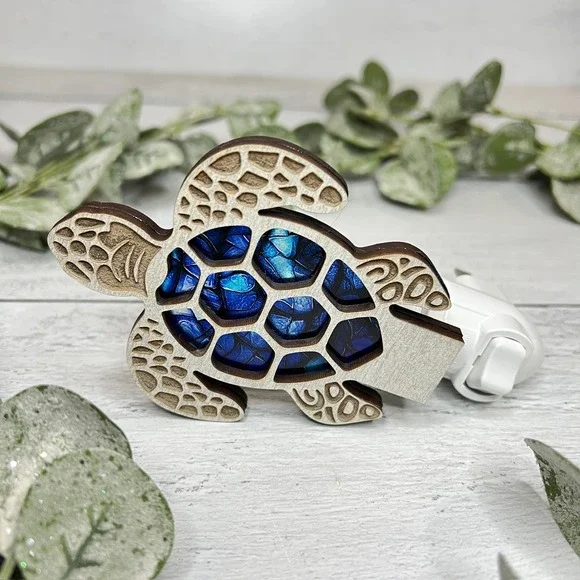 Turtle Night Light Wood Mosaic Blue Accent Home Decor Handmade Sea Turtle - Picture 5 of 10